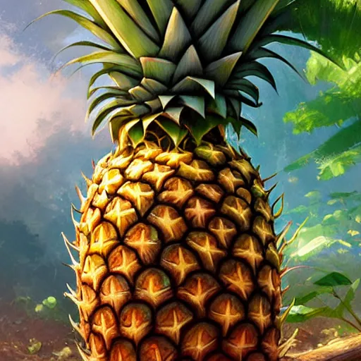 Image similar to tree that looks like pineapple, made by stanley artgerm lau, wlop, rossdraws, james jean, andrei riabovitchev, marc simonetti, yoshitaka amano, artstation, cgsociety