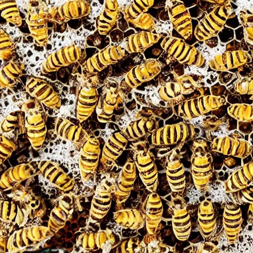 Image similar to a detailed photograph of an ice cream cone filled with nothing but bees