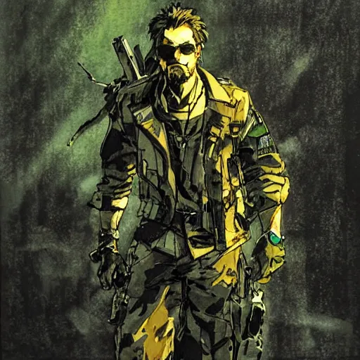 Prompt: Yoji Shinkawa style artwork of a soldier in the woods