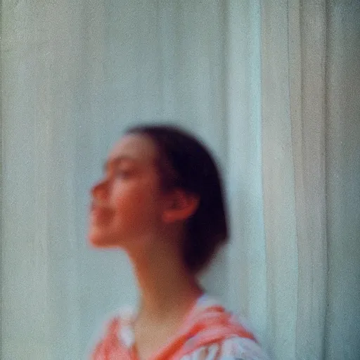 Image similar to a very beautiful!! young woman is posing for a photograph, petzval lens. symetric face. sharp face. near a window. featured on flickr, art photography, photo taken with provia,