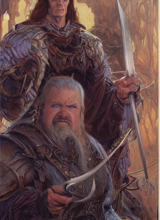 Image similar to a hyperrealistic and detailed paintbrush portrait of a male fantasy character, art by donato giancola and bayard wu and gustav moreau and wayne barlowe, dungeons and dragons, lotr ; rpg portrait