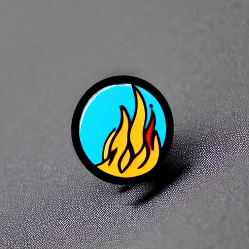 Image similar to simple yet detailed, illustration fire warning flame enamel pin retro design