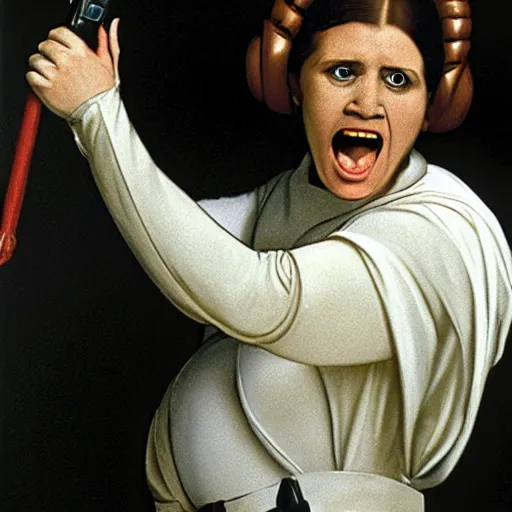 Image similar to a film still of princess leia screaming, artwork by caravaggio