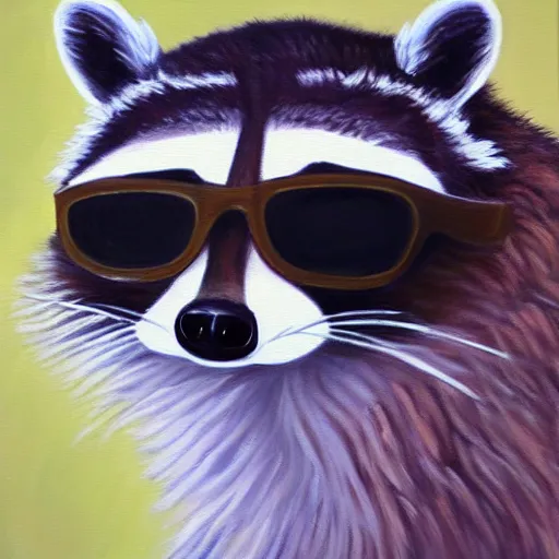 Prompt: oil painting of a raccoon with shades