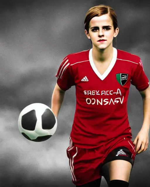 Image similar to a portrait of emma watson as a lokomotiv football player, hyper realistic