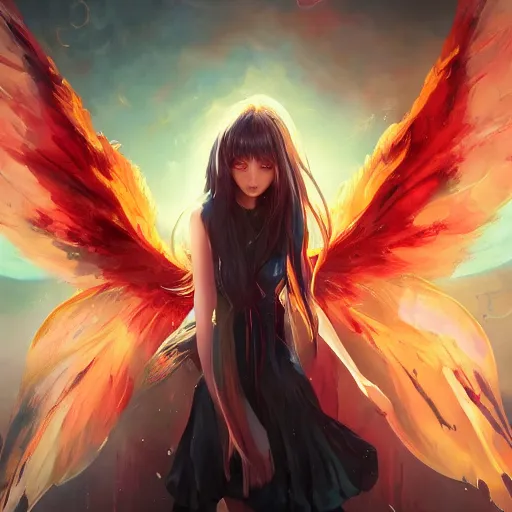 Image similar to an oil painting of a beautiful anime girl with demonic wings, by artgerm, wlop and greg rutkowski, hd, hdr, ue 5, ue 6, unreal engine 5, cinematic 4 k wallpaper, 8 k, ultra detailed, high resolution, artstation, award winning