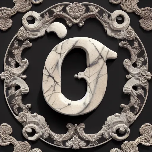 Image similar to a 3 d render of letter c made from marble, the style of rococo, c letter : 9, calligraphy, wes anderson background, intricate details, ancient swirls, pastel colors, colorful, octane render, digital painting, hyperdetails, unreal engine, letter design, type design, featured behance type design, ivory and black marble, museum piece, dynamic light,