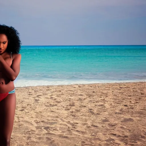 Prompt: beutiful african american female on a beach