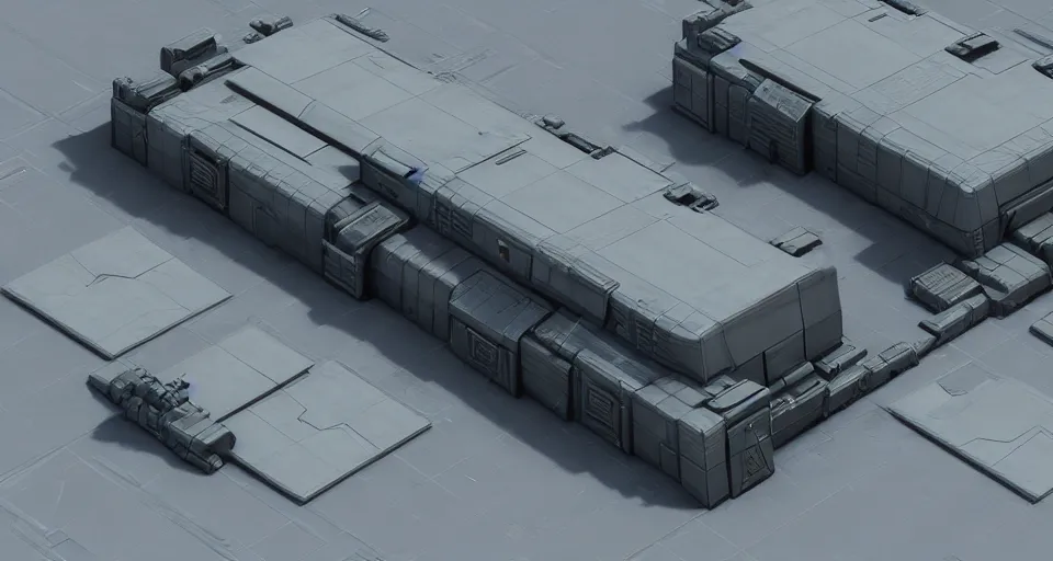 Prompt: 3d sculpt of a thick square industrial military scifi giant warehouse facade gun metal airport inspired by the matrix, star wars, ilm, beeple, star citizen halo, mass effect, starship troopers, elysium, the expanse, high tech industrial, Artstation Unreal