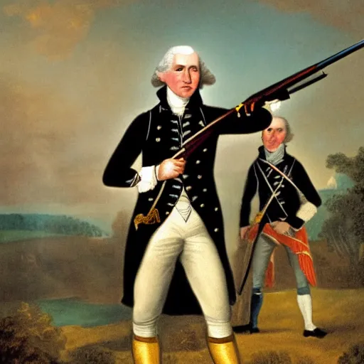 Prompt: George Washington taking aim with his musket