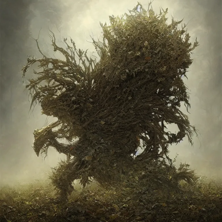 Prompt: realistic cataphract tree made of leaves, headdress, depth of field, dusty, old tintype, dramatic light, dystopian environment, intricate, highly detailed, artstation, sharp focus, artgerm, tomasz alen kopera, peter mohrbacher, donato giancola, boris vallejo