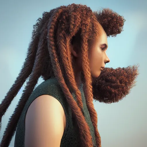 Prompt: a profile of girl with long curly hair and big horns, octane render, 4 k, 8 k, behance hd