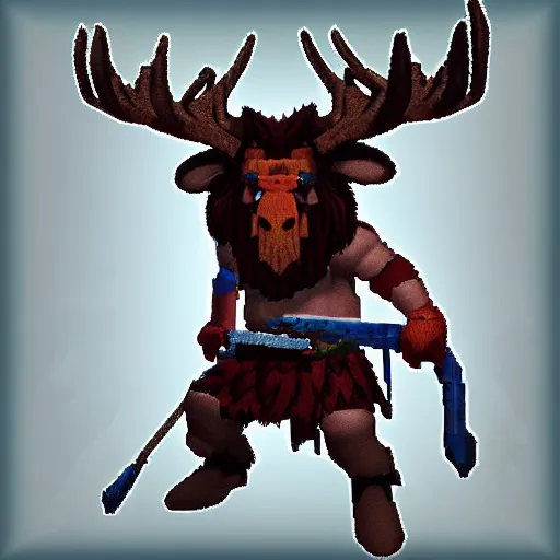 Prompt: barbarian with moose head, pixel art, trending, post processing, game assets, cinematic