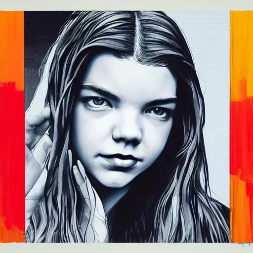 Prompt: anya taylor - joy portrait in detail in block colour by james jean,