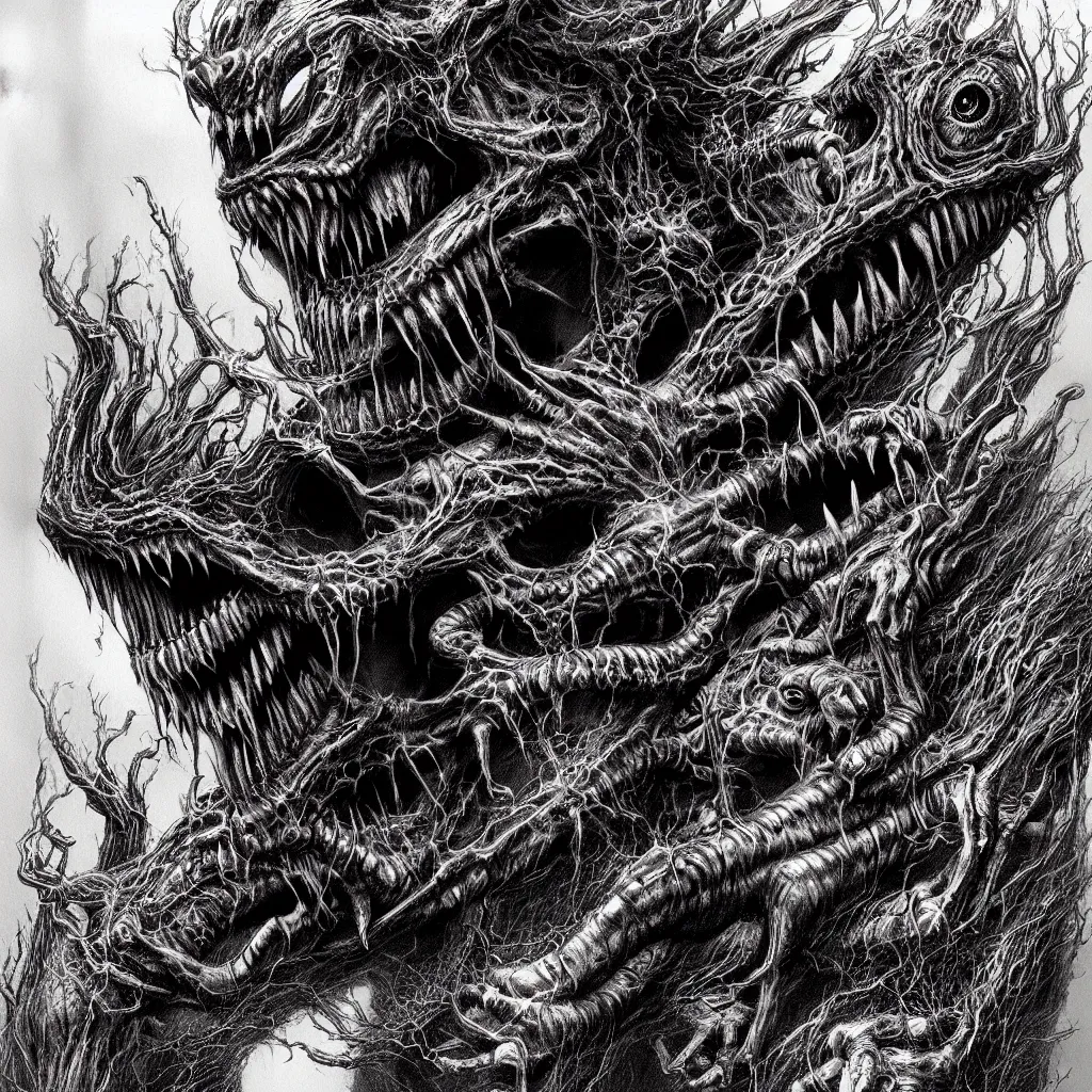 Image similar to a strange eerie magical scary creature in an eerie uncanny hell, translucent neon, horror, concept art, detailed, intricate, award - winning, cinematic, by kentaro miura