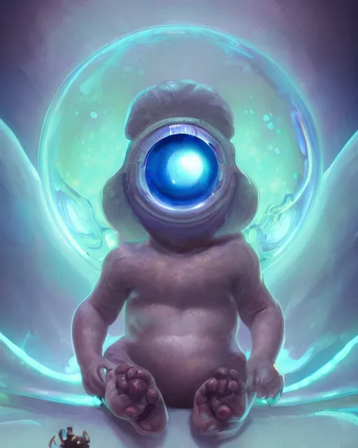 Image similar to one signular portrait of a cute bioluminescent baby creature with big glowing eyes, highly detailed, digital painting, cinematic, hyper realism, dark retrowave, art by Stanley Lau and Artgerm and magali villeneuve and Alphonse Mucha, artstation, octane render, cgsociety