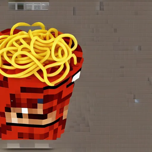 Prompt: A cup of spaghetti in minecraft