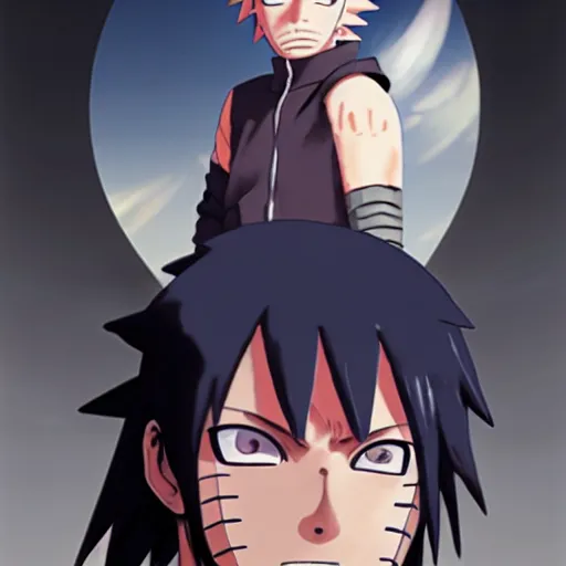 Prompt: the child of naruto and sasuke at age 16. by Greg Rutkowski and by Henry Justice Ford and by Steve Henderson.
