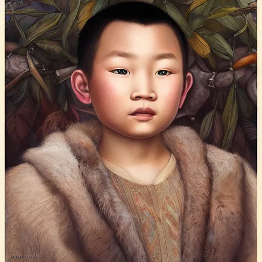 Prompt: a stunning portrait of yakut boy by Evelyn De Morgan and Ross Tran, rossdraws, fresco