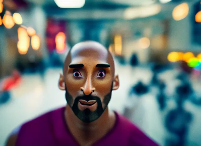 Image similar to cinematic screenshot portrait of a stop motion claymation film about a wacky adventure starring kobe bryant, shallow depth of field, 1 8 mm, f 1. 8