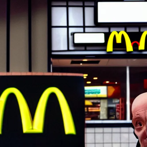 Image similar to photograph of a man with a inverted head begging for food at mc donalds, 8k resolution, high detail, ULTRA REALISTIC VFX, reflections