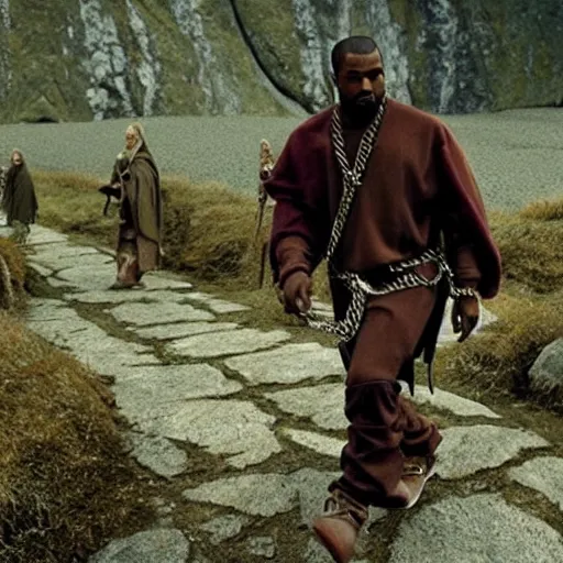 Image similar to kanye west on a quest in lord of the rings