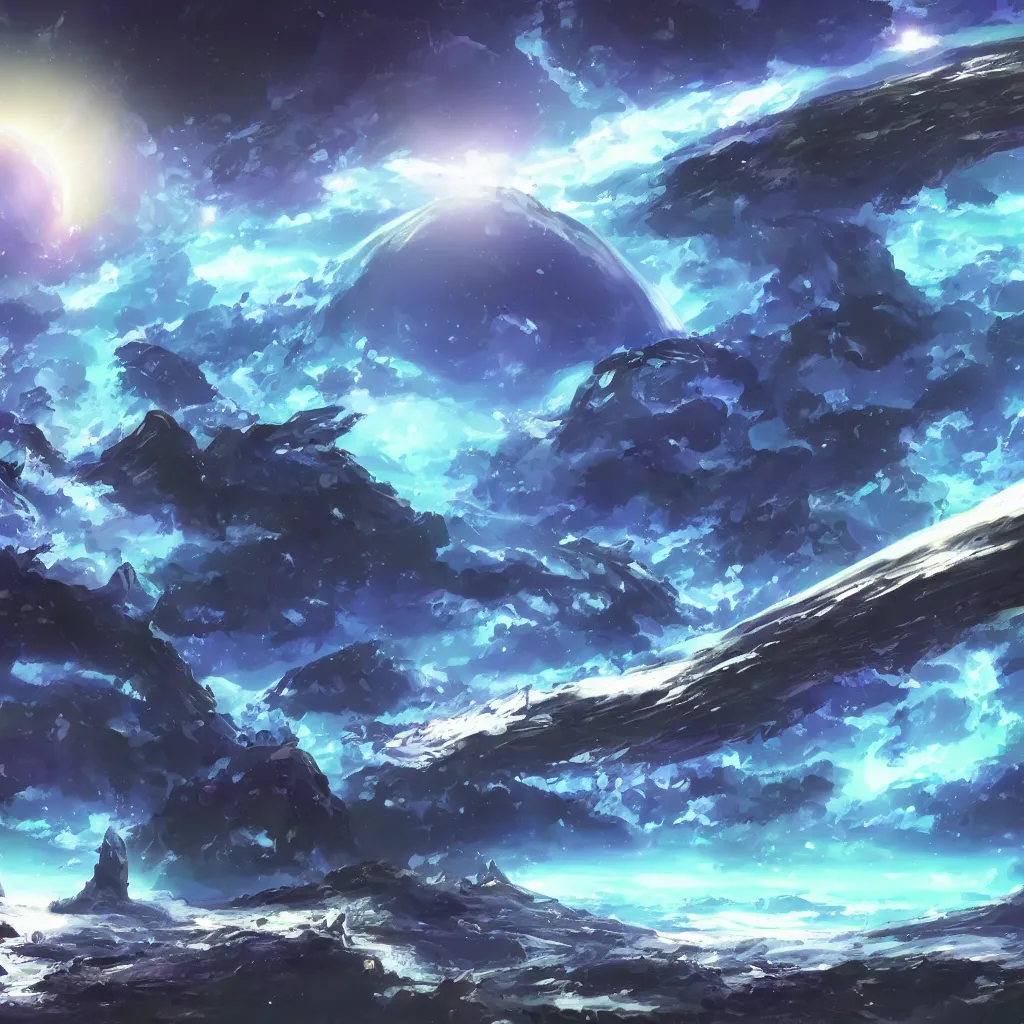 Image similar to alien planet background, anime, painting, 4 k