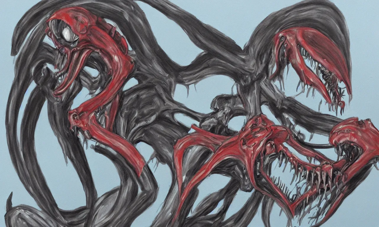 Image similar to a rough painting of a xenomorph drawn by a 4 year old kid