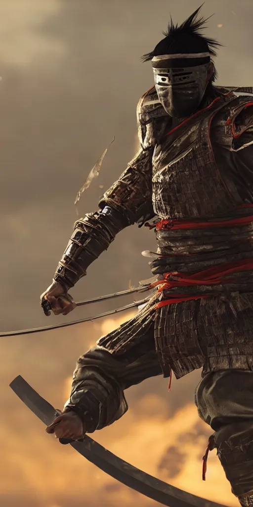 Image similar to shinobi warrior from ghost of tsushima, realistic, cinematic lighting, native japanese