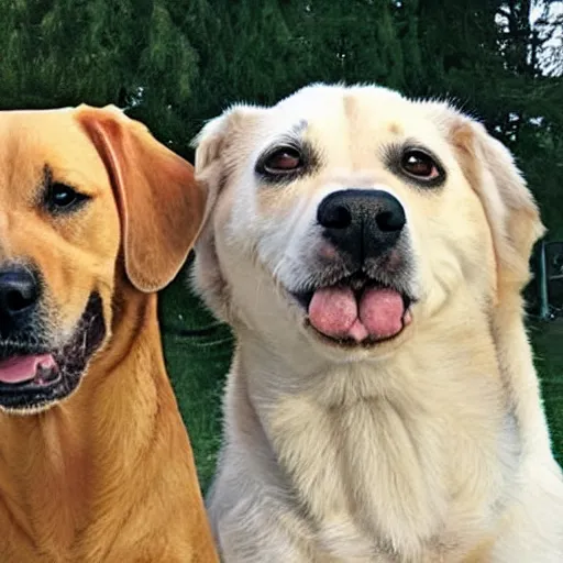 Prompt: two dogs sharing three heads