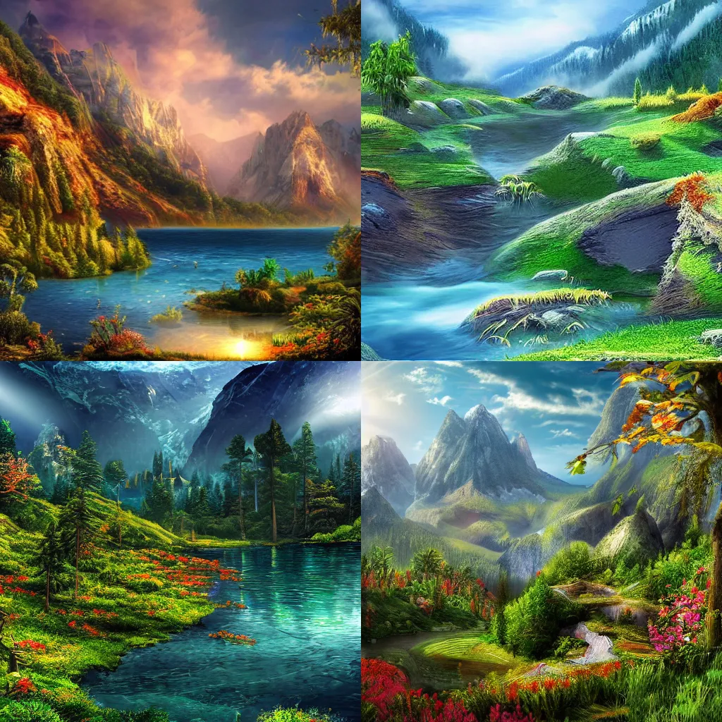 Prompt: the most beautiful landscape, photo realistic, highly detailed