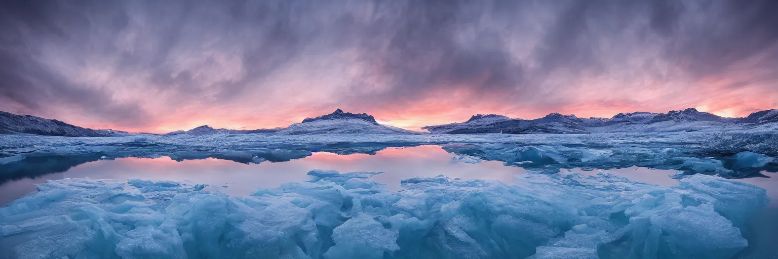 Image similar to amazing landscape photo of A (gigantic) monster trapped under the ice transparent frozen lake at sunset by marc adamus beautiful dramatic lighting