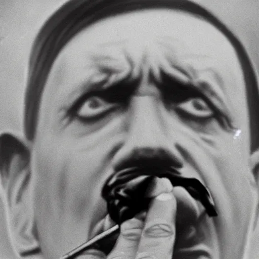 Image similar to Hitler smoking a fat joint, close up photography, photorealism