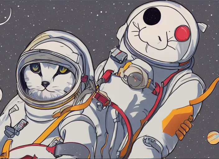 Image similar to illustration of a cat astronaut, stuido ghibli,