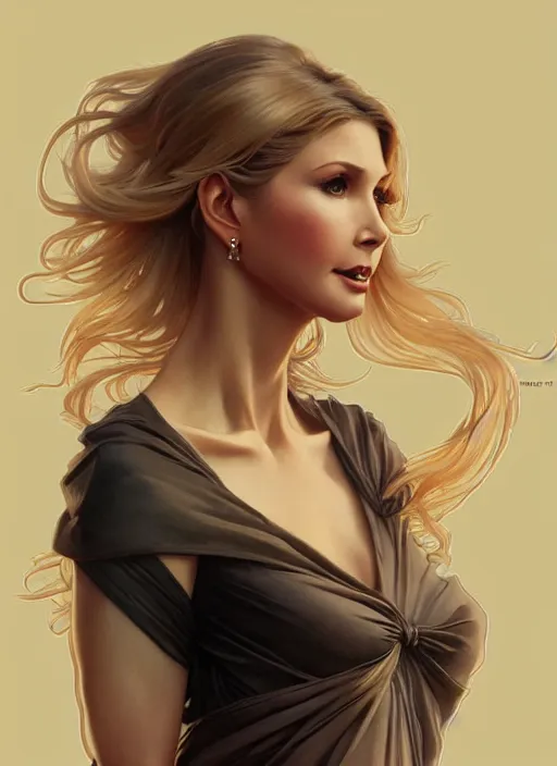 Image similar to portrait of olivia newton john, fullbody, intricate, elegant, highly detailed, my rendition, digital painting, artstation, concept art, smooth, sharp focus, art by artgerm and greg rutkowski and alphonse mucha and uang guangjian and gil elvgren and sachin teng, symmetry!!