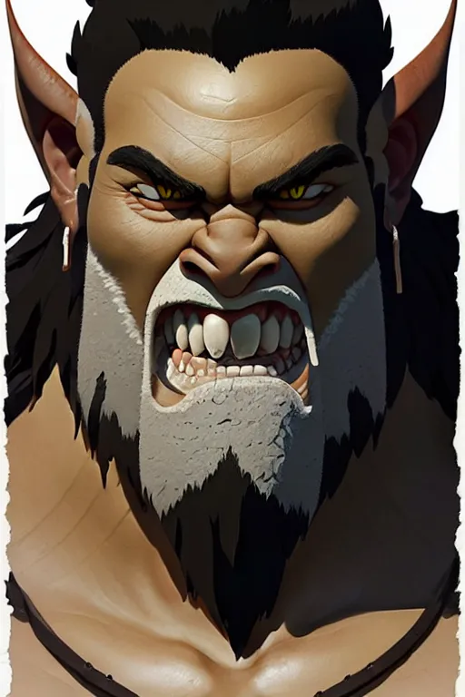 Image similar to orc barbarian male, finely detailed perfect face, exquisite details, earth magic, mid view, design on a white background, by studio muti, greg rutkowski makoto shinkai takashi takeuchi studio ghibli