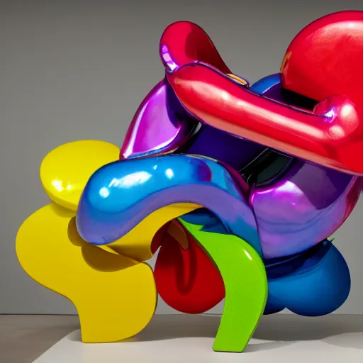 Prompt: color photograph of split rocker by jeff koons at glenstone museum.