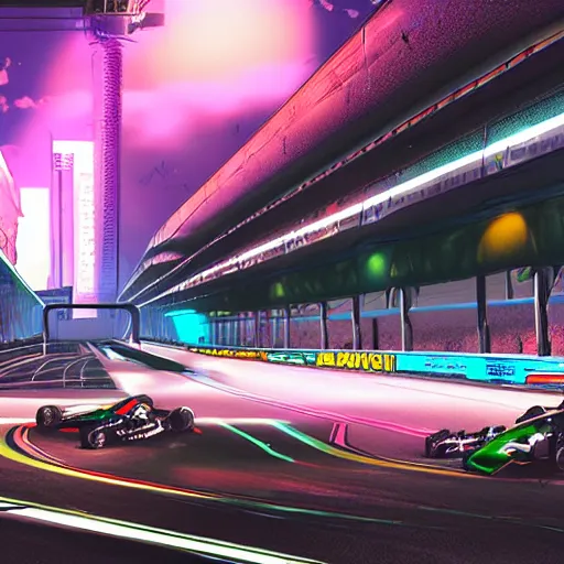 Prompt: cyberpunk racetrack