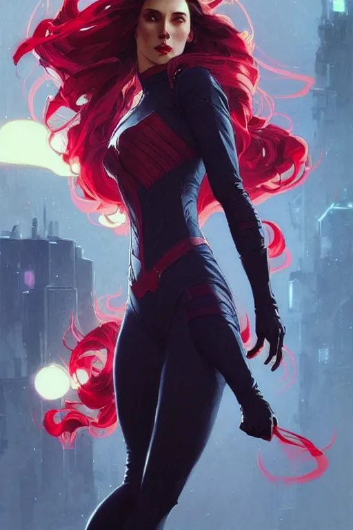 Prompt: gta scarlet witch profile picture by greg rutkowski, dynamic pose, intricate, futuristic, fantasy, elegant, by stanley artgerm lau, greg rutkowski, thomas kindkade, alphonse mucha, loish, norman rockwell, fantasy lut, asymmetric, long hair, retro computer graphics, video game, fluid lines,