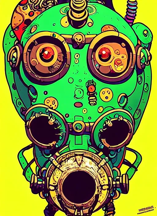 Image similar to biopunk majoras mask link from zelda!! portrait illustration, pop art, splash painting, art by geof darrow, ashley wood, alphonse mucha, makoto shinkai