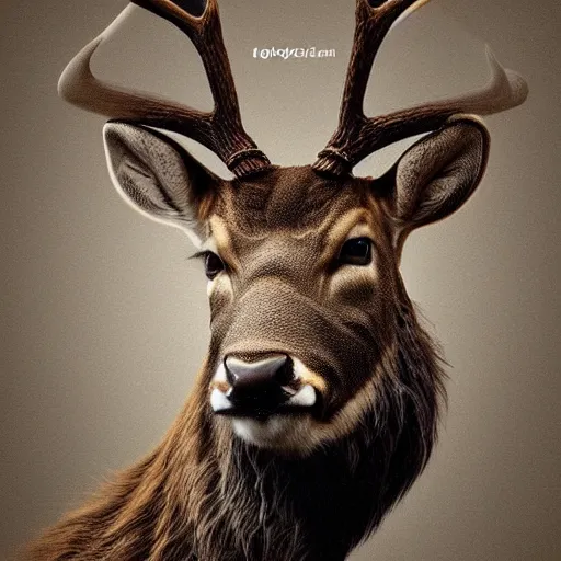 Image similar to hybrid between deer and bull, profile, extremely detailed, nature photography, artstation