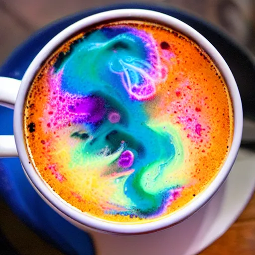 Image similar to colorful nebulae in a coffee cup