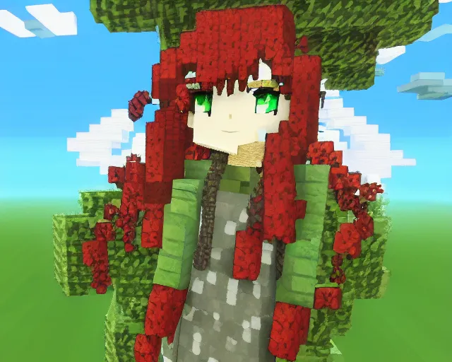 Image similar to an anime dryad in minecraft, grimoire of gaia