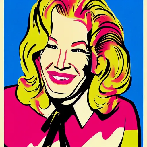 Image similar to handsome, jocelyn wildenstein, pop art poster, soviet propaganda poster, vivid colors, cartoon, long chin, big smile