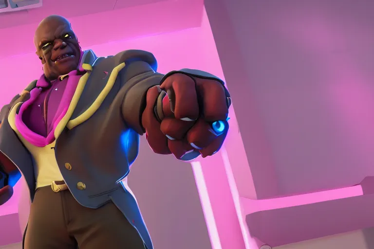 Image similar to doomfist, pink blazer, overwatch game, digital art, high detailed, unreal engine, artstation, 3 d render