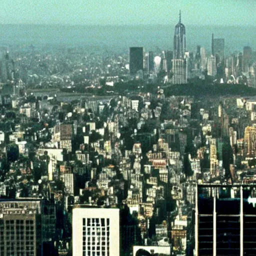 Image similar to jungle forest on the top of the empire state building, in american psycho ( 1 9 9 9 )