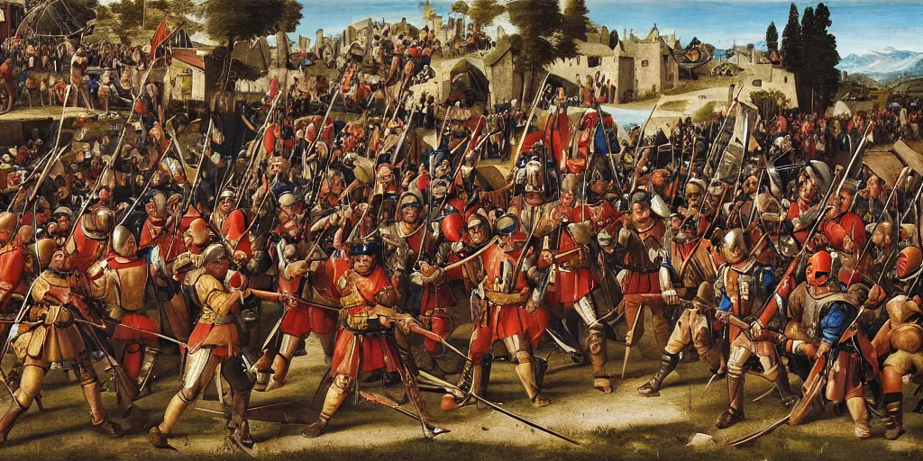 Image similar to a pike square of swiss pikemen, renaissance painting, medieval warfare, pike and shot, year 1 6 6 7