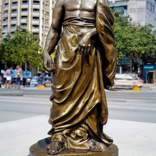 Image similar to golden statue of a beggar, realistic, detailed,