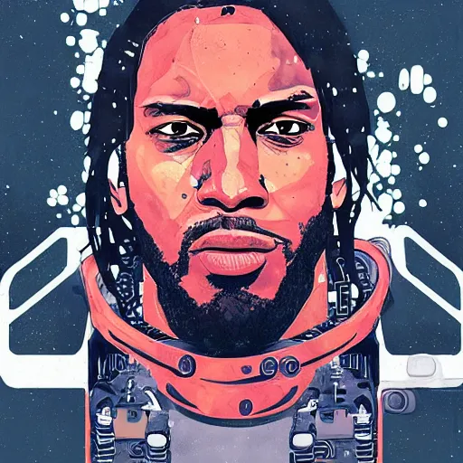 Image similar to portrait of kawhi leonard as half terminator with a robot eye in a scenic environment by conrad roset, watercolors, cybernetically enhanced, hyperdetailed, cyberpunk, cool, trending on artstation