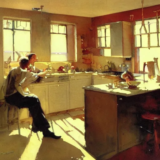 Image similar to a busy kitchen by mead schaeffer